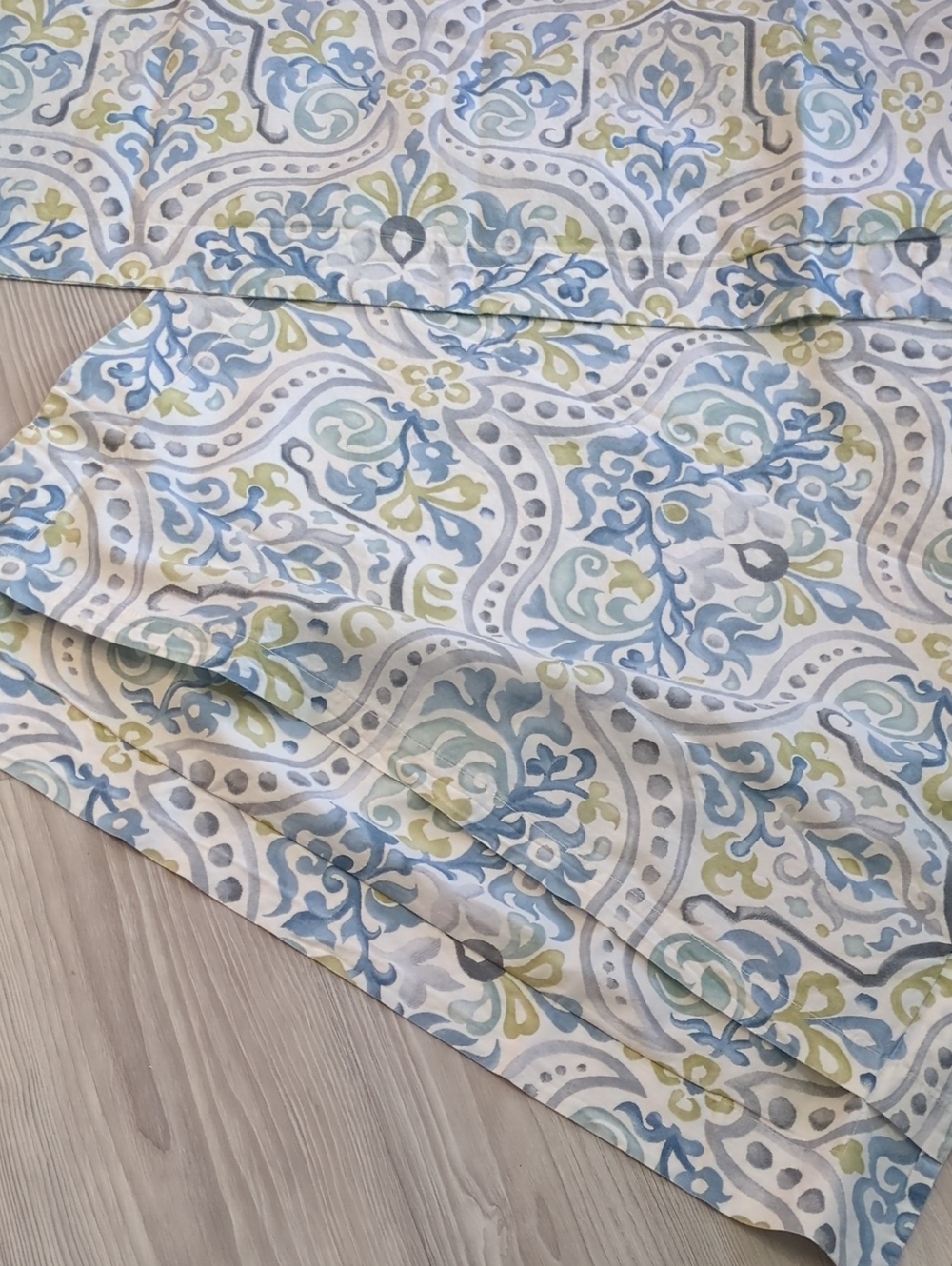 Pottery Barn King Duvet Cover 2 PCs Jessie Scroll Blue Green Organic Cotton - Picture 5 of 12